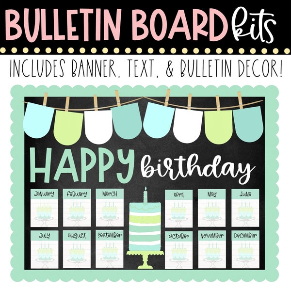 BULLETIN BOARD KIT- Happy Birthday Display | Classroom Community | Class Décor | Coastal Farmhouse | Student Birthdays | Instant Download