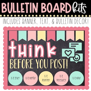 BULLETIN BOARD KIT - Réfléchissez avant de poster | Décoration de salle de classe | Tableau d&#39;affichage | Laboratoire informatique | Sécurité en ligne | Technologie | Téléchargement instantané