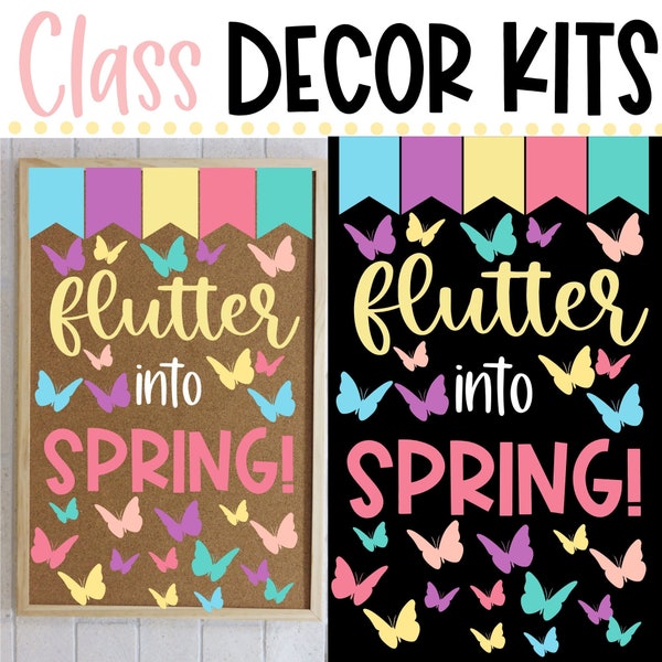 CLASS DECOR KIT - Spring | Flutter Into Spring | Classroom Door Décor | Bulletin Board Ideas | Butterfly Class Decor