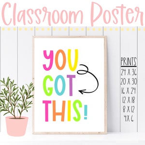 Classroom Poster | You Got This | Brights | Positive Affirmations | Class Décor | Education | Growth Mindset | Motivational Poster