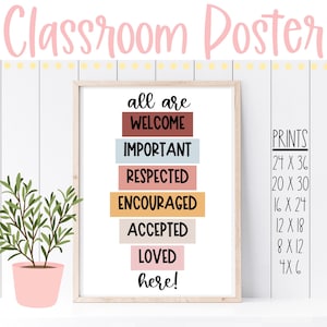 Poster per la classe / Tutti sono benvenuti / Affermazioni positive / Decorazioni per la classe / Istruzione / Mentalità di crescita / Poster motivazionale / Terapia