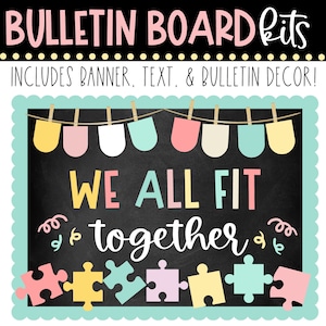 BULLETIN BOARD KIT- We All Fit Together | Puzzle Pieces | Classroom Décor | Bulletin Board | Classroom Community Display | Instant Download