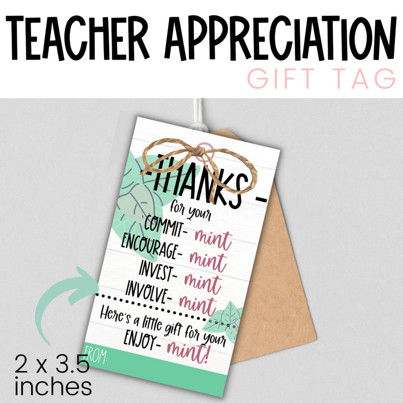 TEACHER GIFT TAGS - Thanks for Your Commitment, Involvement | Teacher ...
