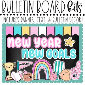 BULLETINBOARD KIT - Nieuwe jaar nieuwe doelen | Gelukkig nieuwjaar | Klaslokaaldecoratie | Sportdecoratie | Direct downloaden | Terug naar school | Sport