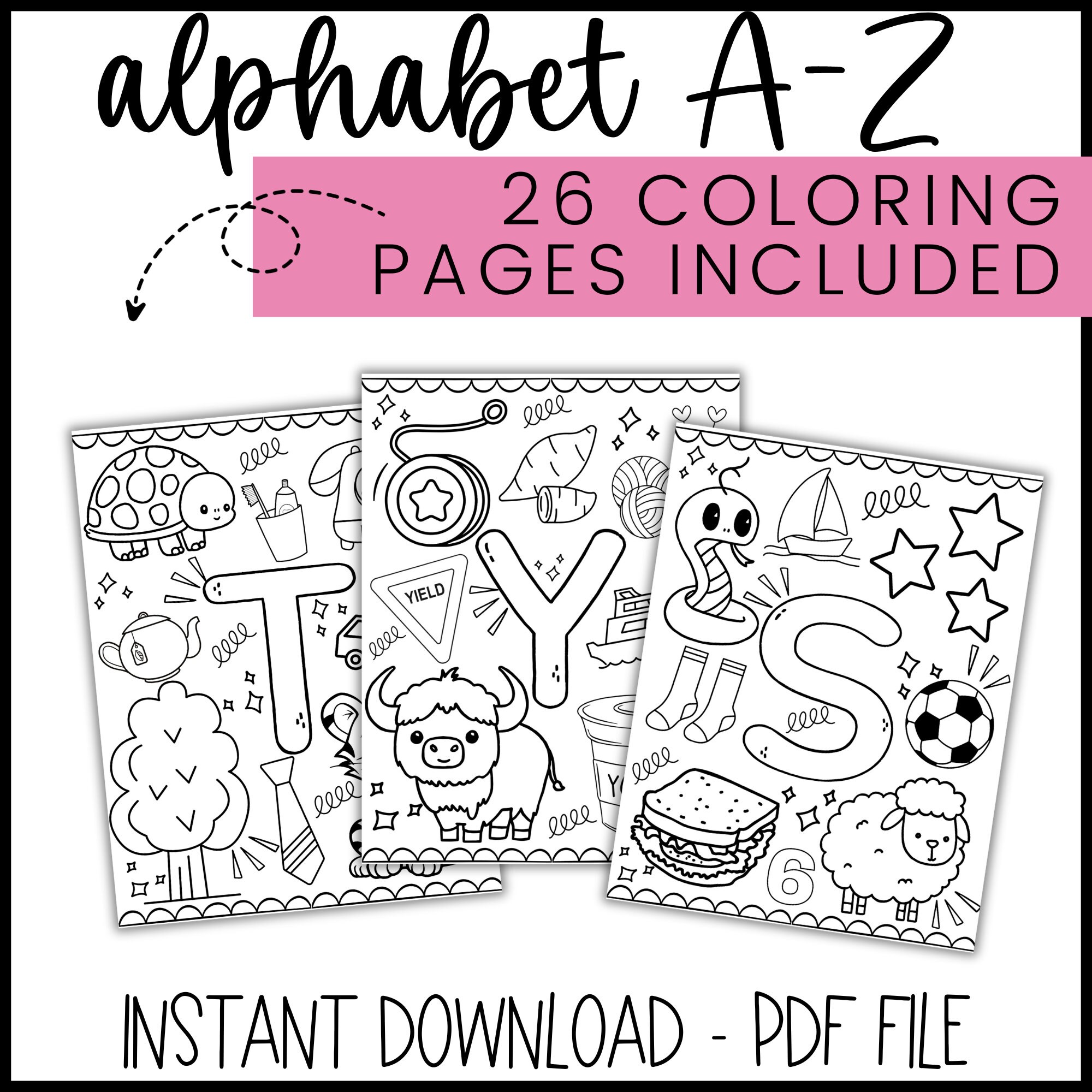 Coloring Pages Kit - Alphabet Fun | 26 A-Z Printable Coloring Pages for ...
