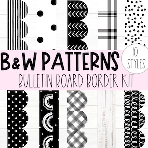 BULLETIN BOARD BORDERS - Black & White Pattern Collection | Class Bulletin Décor | Bulletin Display | Bulletin Border Trim |Instant Download