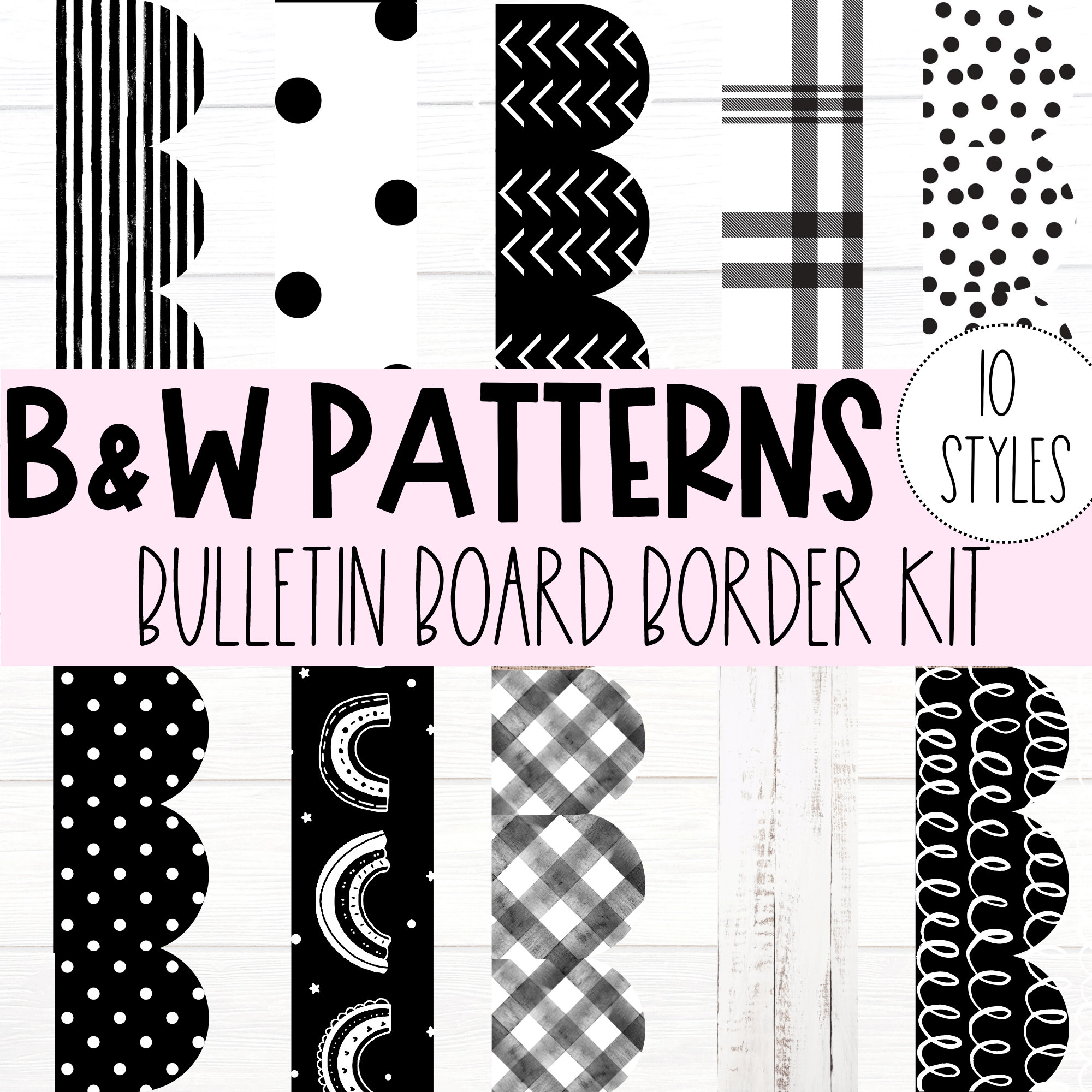 Paper Black & White Collection Pennant Bulletin Board Borders
