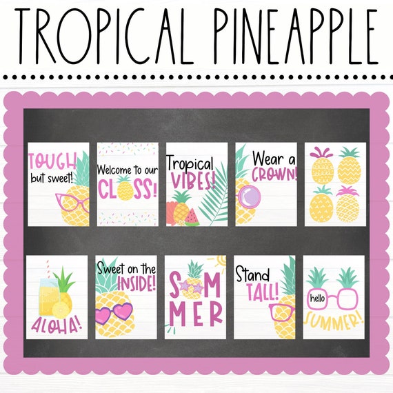 BULLETIN BOARD KITS - Tropical Pineapple Summer Posters | Classroom Décor | Pineapple Classroom Decor | Summer Bulletin Board Ideas