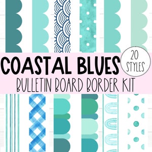 BULLETIN BOARD BORDERS - Coastal Blues Collection | Classroom Bulletin Décor | Bulletin Display | Bulletin Border Trim | Instant Download