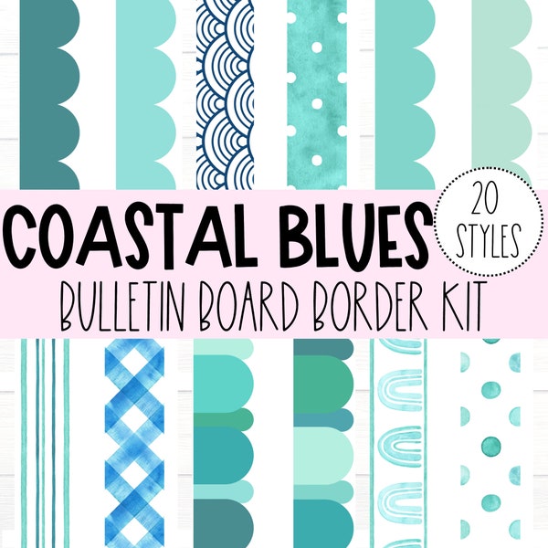 BULLETIN BOARD BORDERS - Coastal Blues Collection | Classroom Bulletin Décor | Bulletin Display | Bulletin Border Trim | Instant Download