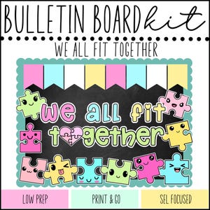 BULLETIN BOARD KIT- We All Fit Together | Puzzle Pieces | Classroom Décor | Bulletin Board | Classroom Community Display | Instant Download