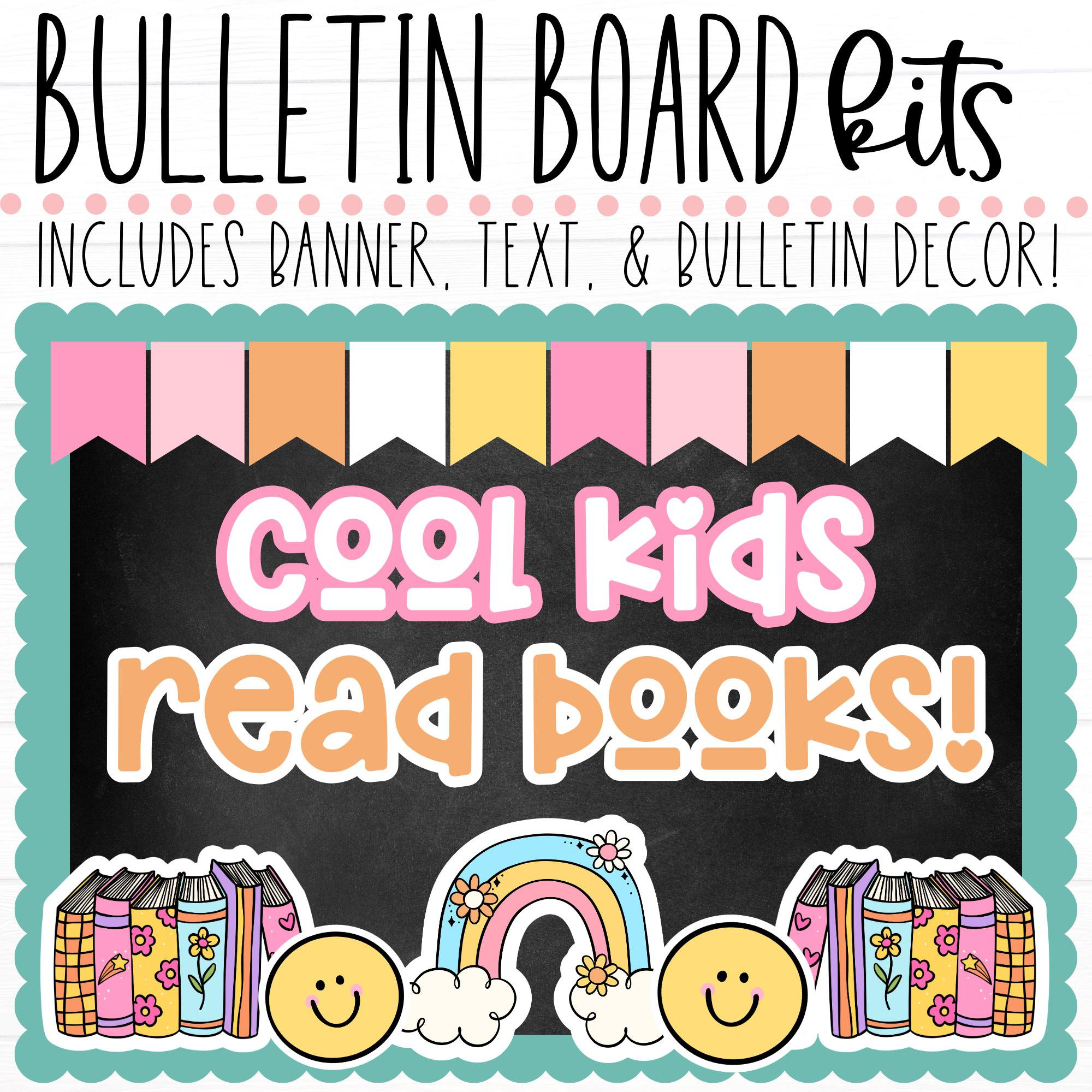 BULLETIN BOARD KIT- Cool Kids Read Books | Library Decor | Reading Theme | Classroom Décor | Library Bulletin Board | Instant Download