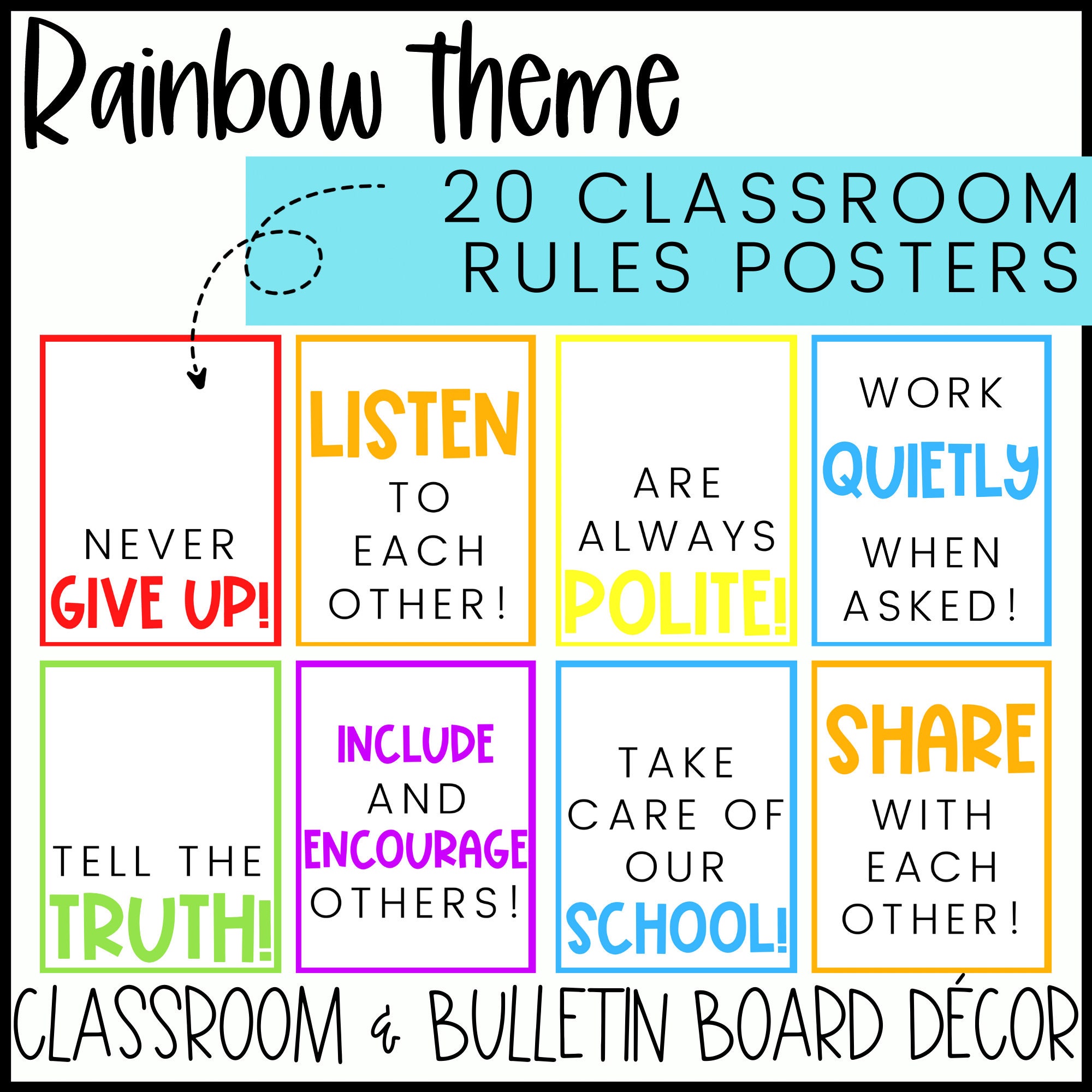 CLASSROOM DECOR - Classroom Rules & Expectations | RAINBOW Theme ...