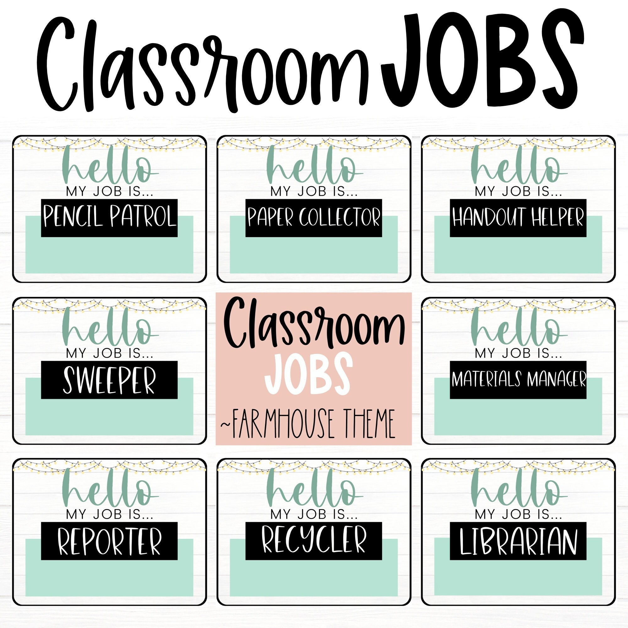 CLASSROOM MANAGEMENT - Classroom Student Jobs | Farmhouse Lights Theme | Class Jobs | Teacher Management | Class Decor | Positive Learning - Etsy classroom-management-classroom-student-jobs-farmhouse-lights-theme-class-jobs-teacher-management-class-decor-positive-learning-etsy
