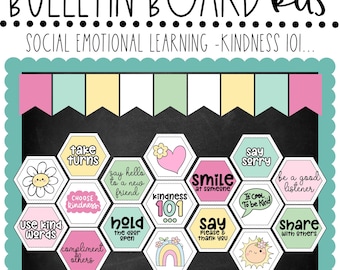 Introducción a la amabilidad: tablón de anuncios con ideas para ser amable - Aprendizaje socioemocional para docentes - Exhibición terapéutica - Aula positiva - Mentalidad de crecimiento