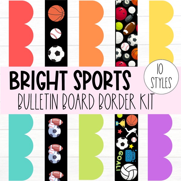 BULLETIN BOARD BORDERS - Bright Sports Collection | Classroom Bulletin Décor | Bulletin Display | Bulletin Border Trim | Instant Download