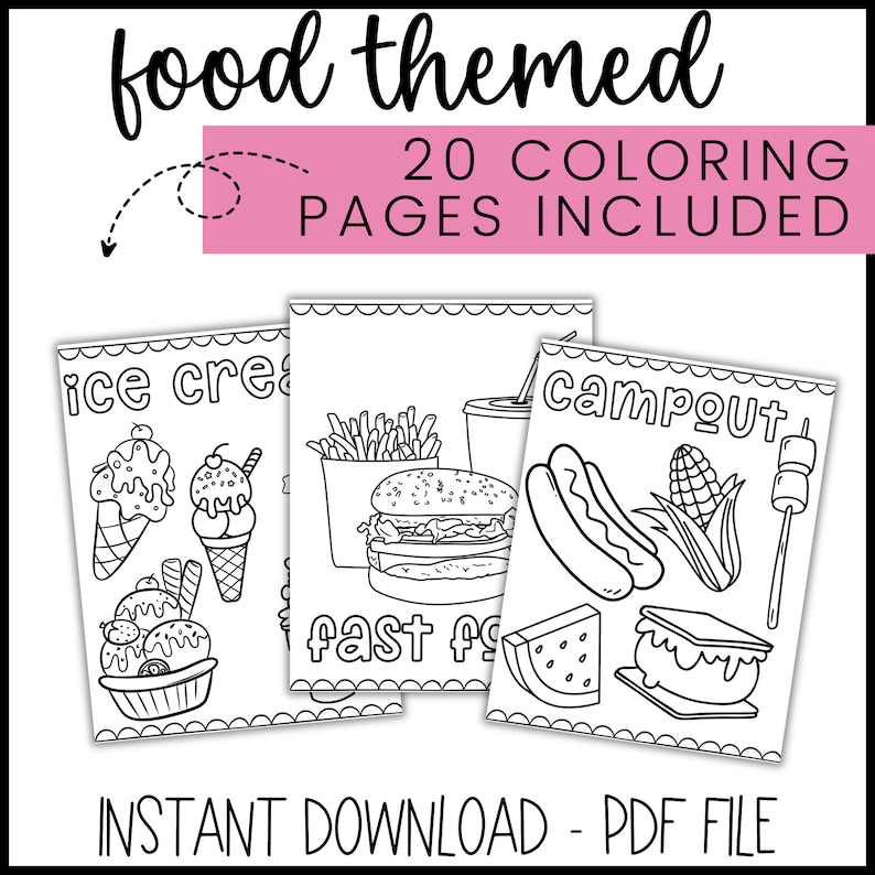 Coloring Pages Kit - Food Fun | 20 Printable Food Coloring Pages for Kids | Instant Download | Kids Coloring Pages | Food Fun Activity image 3