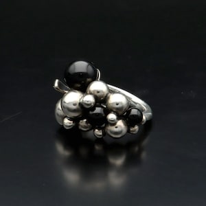 Georg Jensen Ring | Mondschein Trauben Design | Großer Frack Ring | Onyx | Dänisches Sterling Silber | Größe J/49 | Kostenloser Versand