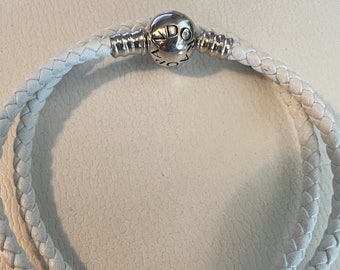 Authentic Pandora Leather Bracelet Blue Double Braided 13.5 - Etsy ...