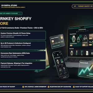 Komplettes Shopify-Shop-Setup & individuelles E-Commerce-Website-Design-Paket, konversionsoptimiertes Theme, Produkt-Upload und SEO-Launch