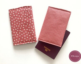 Funda para pasaporte | roses | Protector de pasaporte acolchado | Corazón | Pois | Pour l'enfant | Bébé | Accessoires de rue