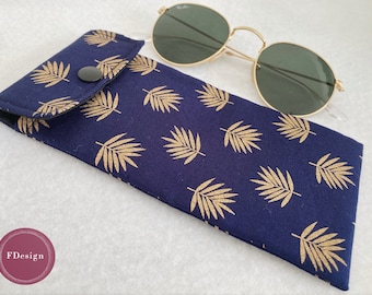 Glasses Case | Palm Leaves | Navy & Gold | Sunglasses Sleeve Case | Eyeglass Soft Case | Travel Accessory | Glasses and/or Phone Case