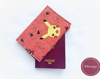 Funda para pasaporte | Protector de pasaporte acolchado | Pokemon | Pikachu | Comic | Dibujo Animado | Accesorio de viaje | Regalo para niño