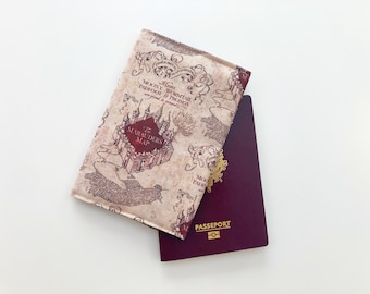 Funda para pasaporte | Protector de pasaporte acolchado | Harry Potter | Mapa del Merodeador | Accesorio de viaje | Regalo para viajar