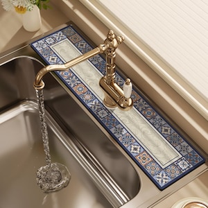 Personalise Retro Style Kitchen Sink Splash Guard, Sink Faucet Mat, Faucet Mat for Kitchen Sink, Kitchen Faucet Absorbent Mat for Sink Gift