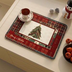 Christmas Dish Drying Mat for Kitchen Counter Decor Absorbent Reversible  Microfiber Red Truck Buffalo Check Dishes Drainer Mats - AliExpress