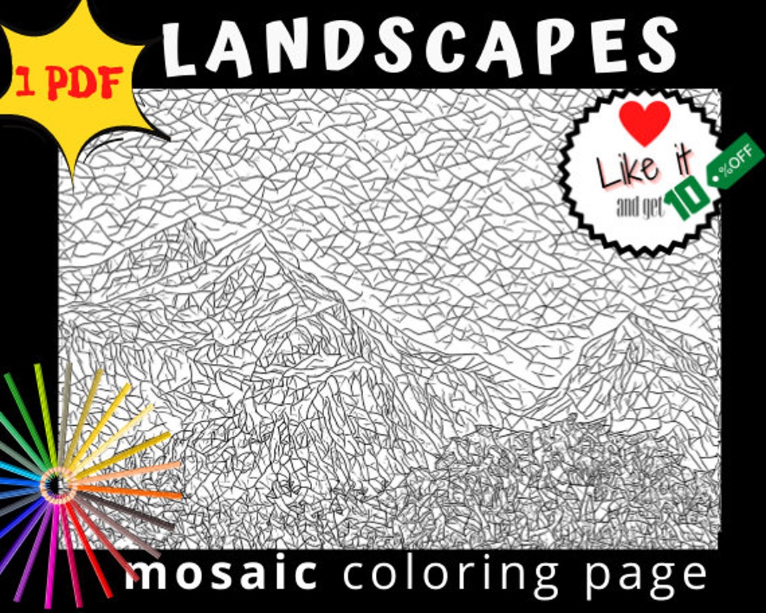 Mountain Landscape Coloring Page for Adult with Reference Pic for ...