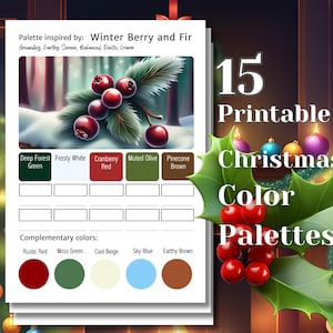 15 paletas de colores encantadas para colorear en Navidad y arte invernal: páginas de esquemas de colores imprimibles Inspiración de color / PDF A4, Carta de EE. UU.