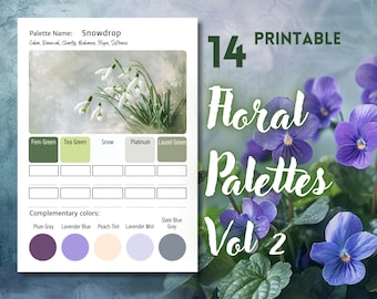 Spring Floral Color Palettes Vol 2 | Flower Color Schemes for Coloring Pages & Artists | Printable Palette Cards | Color DNA Chart | PDF