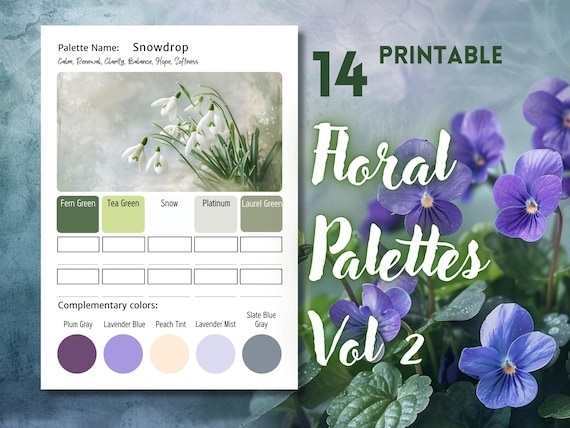 Spring Floral Color Palettes Vol 2 | Flower Color Schemes for Coloring Pages & Artists | Printable Palette Cards | Color DNA Chart | PDF