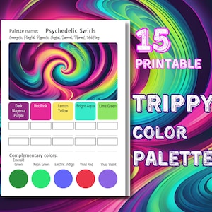 Bundel psychedelisch kleurenpalet | Trippy-paletkaarten voor kleurplaten voor volwassenen | Surrealistische kleurenschema's afdrukbaar | PDF | A4 en US Letter