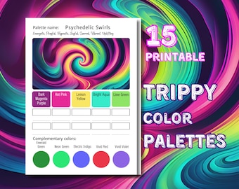 Psychedelic Color Palette Bundle | Trippy Palette Cards for Adult Coloring | Surreal Color Schemes Printable | PDF | A4 & US Letter