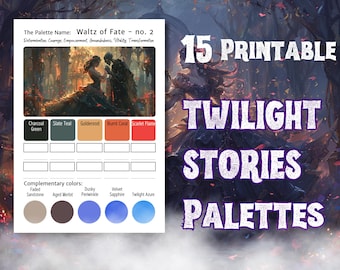 Twilight Color Palette Bundle | Moody Color Schemes for Adult Coloring | Fantasy Palette Cards | Printable Swatch Charts | Coloring Tool