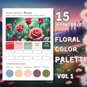 15 betoverde kleurenpaletten voor bloemen Kleurplaten en knutsels – Afdrukbaar kleurenschema Kleureninspiratie voor bloemenkunst PDF A4, US Letter