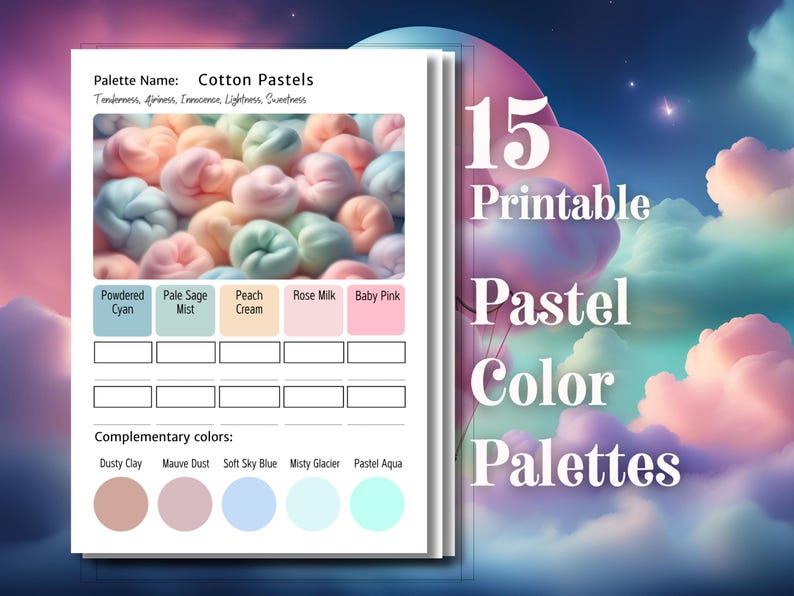 Pastel Color Palette Bundle | Soft Color Schemes for Adult Coloring | Pastel Palette Cards | Printable Swatch Charts | A4 & US Letter | PDF image 1