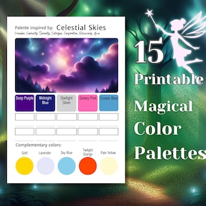 15 paletas de colores encantadas para colorear fantasía y arte mágico: páginas de esquemas de colores imprimibles Inspiración de color / PDF A4, Carta de EE. UU.