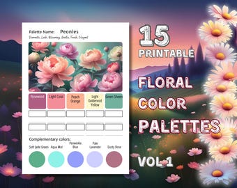 Floral Color Palette Bundle | Flower Color Schemes for Adult Coloring, Artists & Crafters | Botanical Palette Set | Printable Swatches