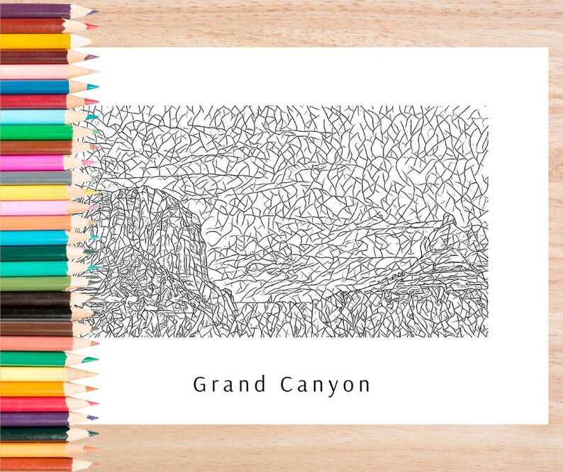 Grand Canyon Printable Coloring Page for Adult With Reference Pic for ...