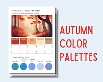 Autumn Color Palette Bundle | Fall Palette Cards for Adult Coloring | Seasonal Color Schemes | Printable Swatches | A4 & US Letter | PDF