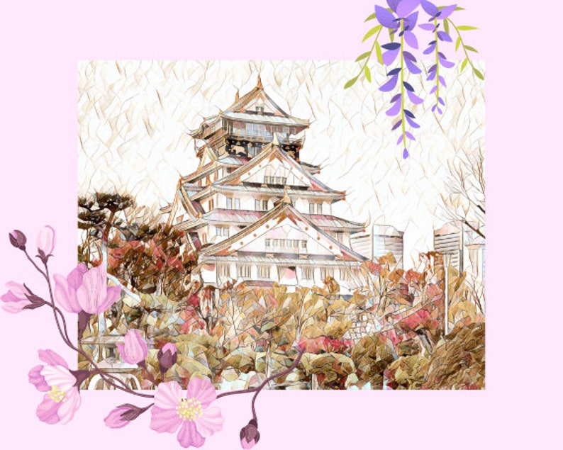 Japanese Architecture Coloring Page for Adult With Reference Etsy