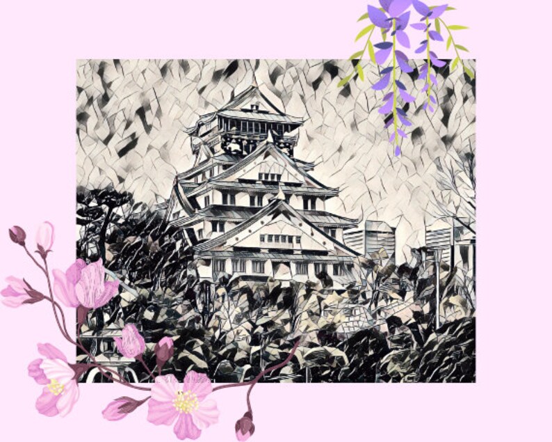 Japanese Architecture Coloring Page for Adult With Reference Etsy