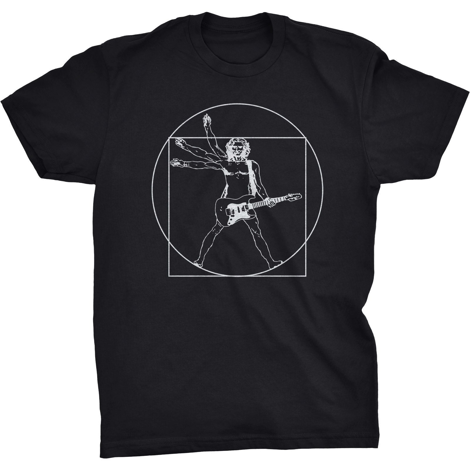 Discover Gitarrist Vitruvian Man Leonardo Da Vinci Gitarrenspieler Musiker Band T-Shirt