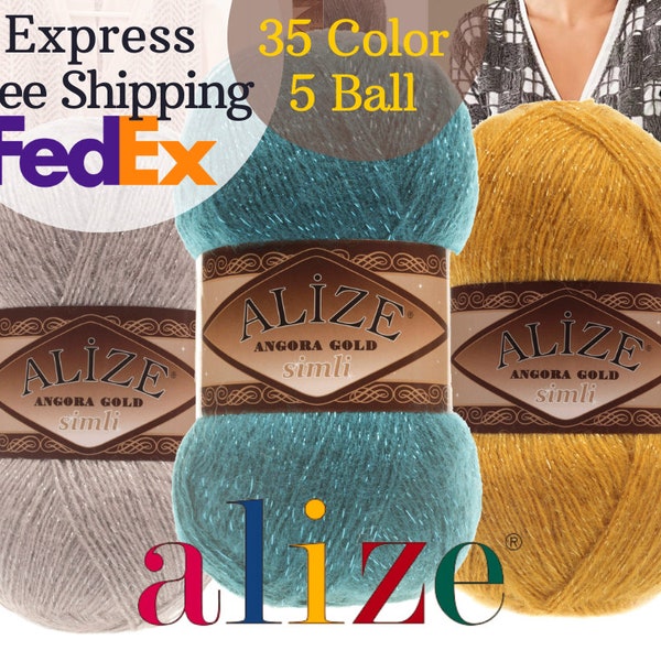 Alize Angora Gold Sim 5 Ball Yarn Silvery Wool Hand Knitted Thin Crochet, Glitter, Scarfs, Baby, Dress, 40 Color Options 100gr - DIY- Hilo