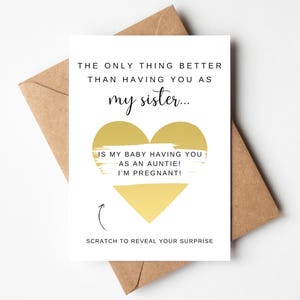 Tarjeta para rascar y revelar el embarazo de tu hermana, tarjeta sorpresa para revelar el embarazo de tu tía, anuncio de bebé para tu tía, anuncio de bebé.