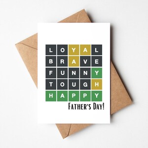 Vaderdagkaart met Wordle-thema, Sweet Wordle Vaderdagkaart, Loyal, Brave, Funny, Tough, Happy Father's Day Card, Dad Card, Vaderdag