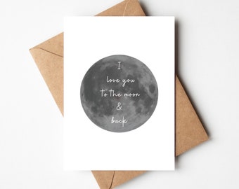 I Love You to the Moon and Back Anniversary Card, Anniversary Card for Girlfriend, Moon Anniversary Card Husband, Card for Her, Card for Him